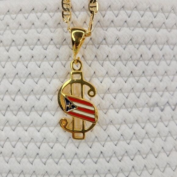 18kt GOLD LAMINATE  w/ MONEY PR FLAG PENDANT - Picture 1 of 5